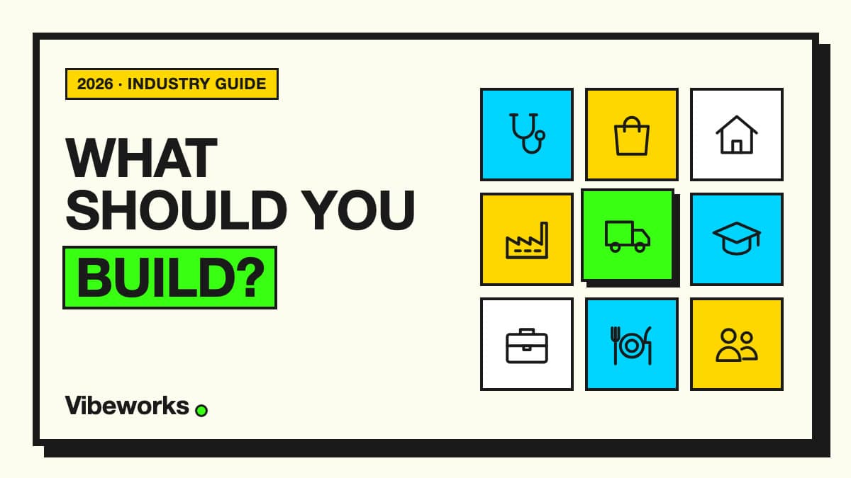 Neo-brutalist cover graphic reading What should you build, with nine industry icons